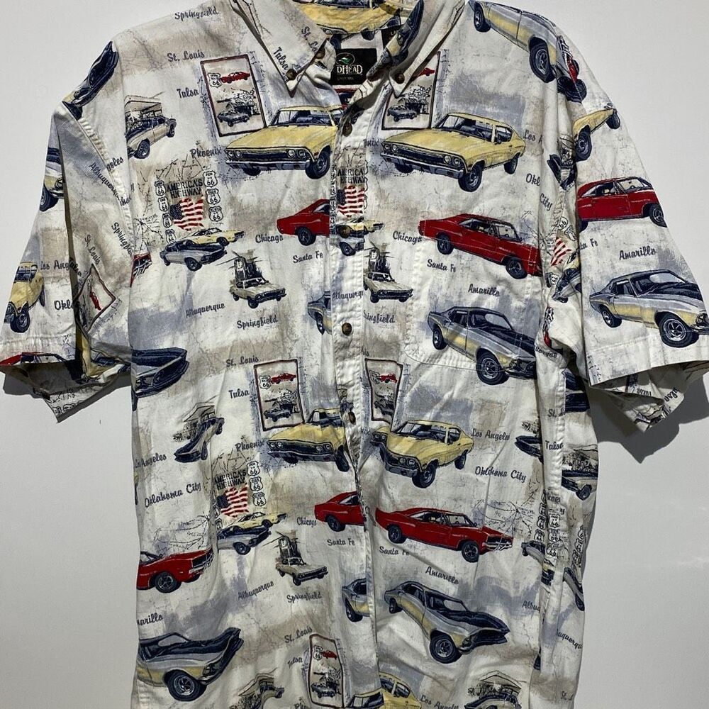 Red Head Men's Button-down Classic Route 66 Nova Charger Mustang Camp Shirt Sz L